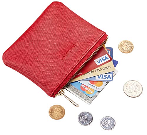 Image of Chelmon Vegan Leather Coin Purse Pouch Change Purse With Zipper For Men Women, CH Red, Minimalist