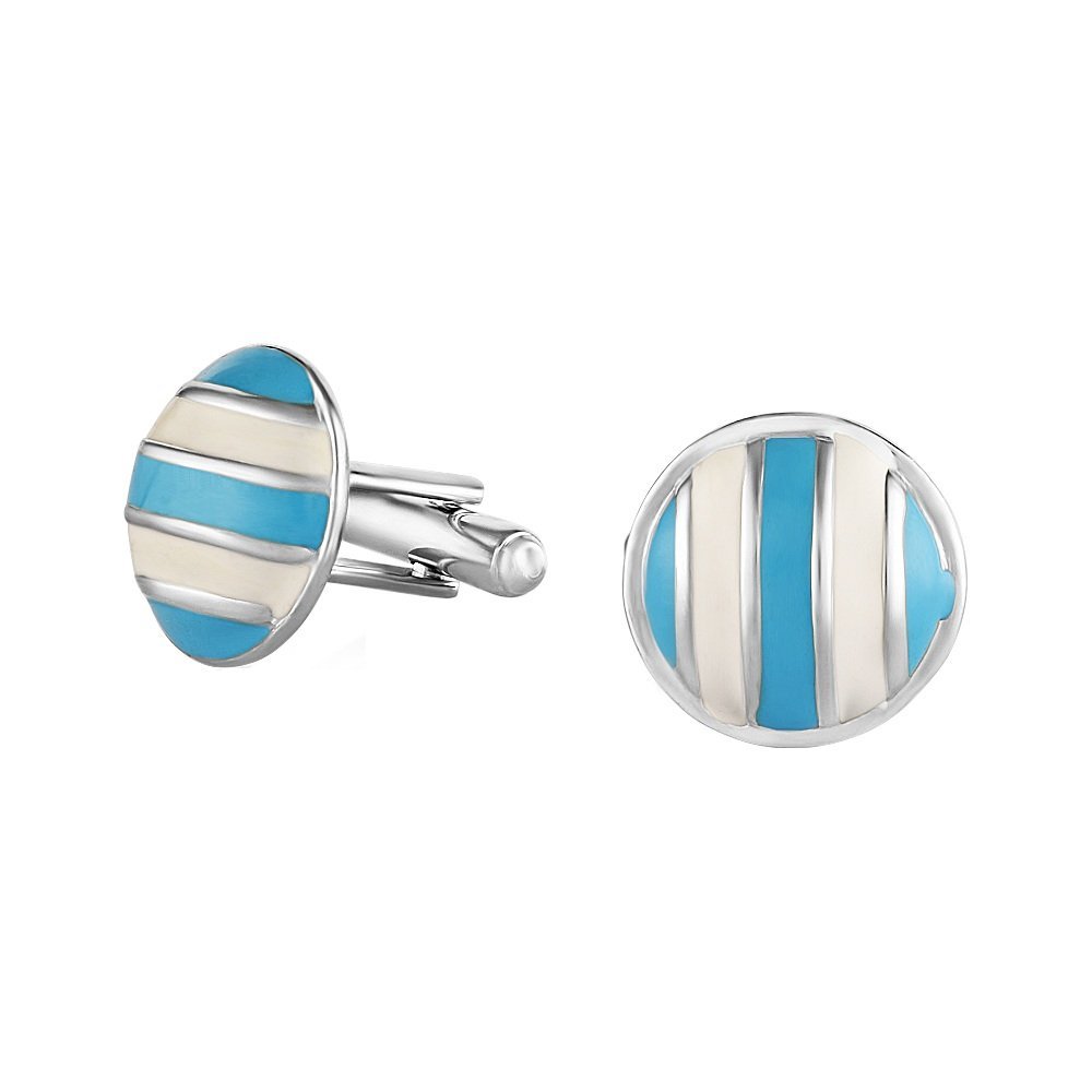 Rhodium Plated Blue and White enameled Sailor Cufflinks for Men CL1100277R-image-39