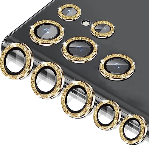 Midkart Aluminum Alloy Camera Lens Tempered Glass Compatible with Samsung Galaxy S22 Ultra Metal Ring Anti-Scratch Bubble-Free Camera Lens Protector, Glitter Gold