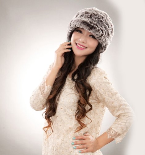 URSFUR Fashion Women's Real Rex Rabbit Fur Peaked Caps Hats Spiral