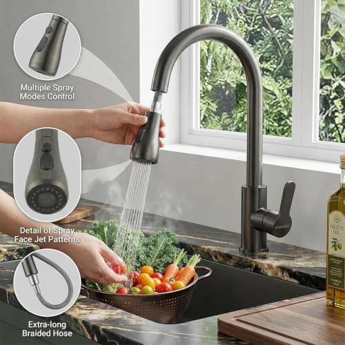 Image of EVANEX Pull Out Kitchen Faucet 304 Stainless Steel Kitchen Faucet 360 Degree Rotating Kitchen Tap for Sink Deck Mounted Kitchen Sink Tap Flexible