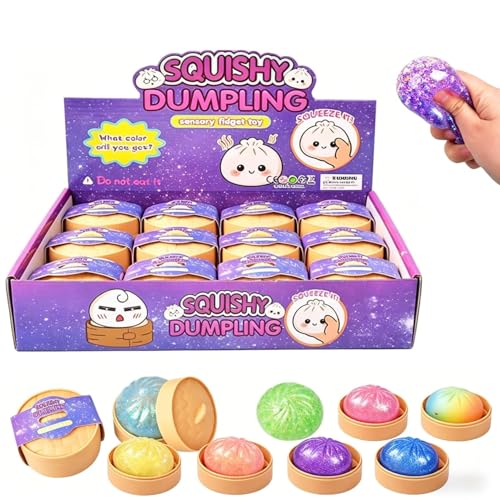 12Pc Dumplings Squishy Set, Glitter Dumpling Squishy,Juguete Antiestrés para Aliviar la Ansiedad, Masa de Descompresión Blanda para Apretar, Bolas Antiestrés con Forma de Masa para Adultos (A)