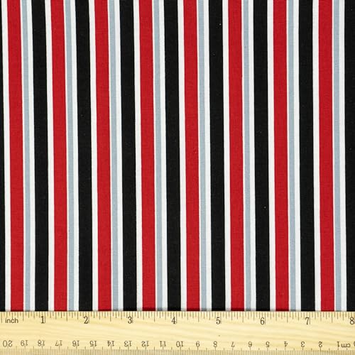 Stitch & Sparkle 100% Cotton 44' Sailor Stripes Sewing & Craft Fabric by The Yard, White, Red and Black