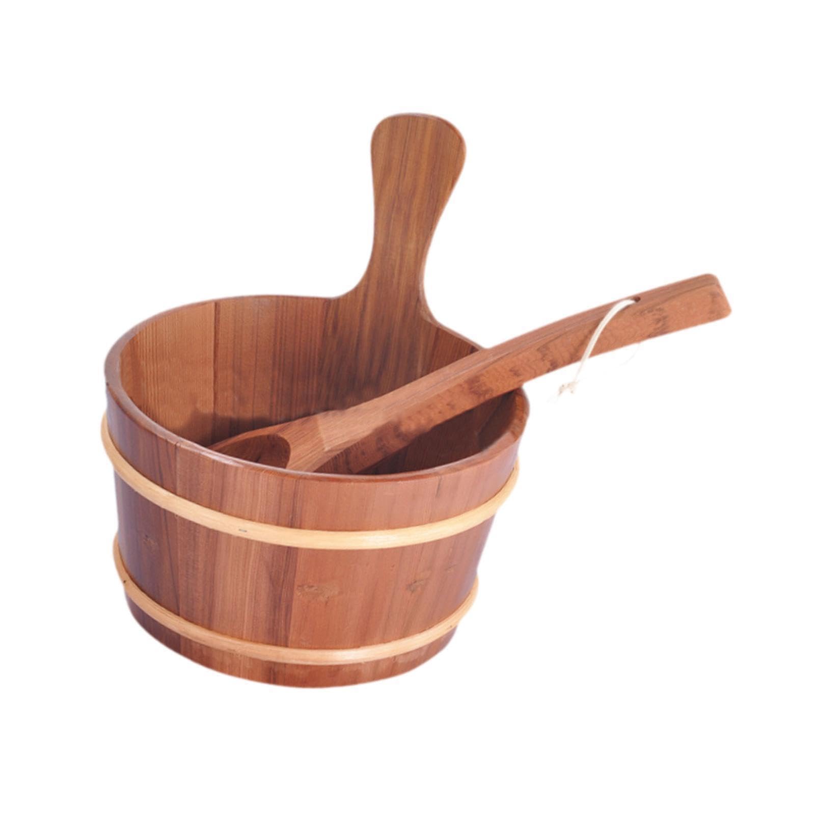 mophrati Durable Wooden Sauna Bucket And Ladle Set Sturdy 4L First Rate Essential For Bathing Spas Indoor Outdoor Gardening Decor Storage Container Spa Sauna