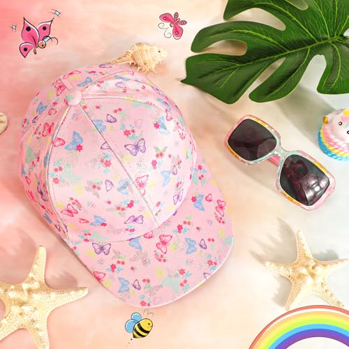 Girls Baseball Cap Kids Sunglasses, Cute Butterflies Trucker Hat Adjustable Sun Hat Cartoon Butterfly UV400 Glasses Spring Summer Accessory for Kids Sports Travel Hiking Pink4