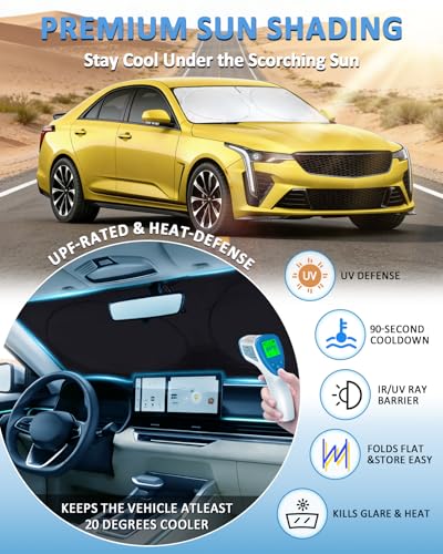 Image of Windshield Sun Shade for Cadillac CT4 2020-2026 Sedan Luxury /Sport Sunshade | Custom-Fit CT4 Sun Visor Protector, 99% UV Block Heat Silver Reflective Front Window Sun Shield