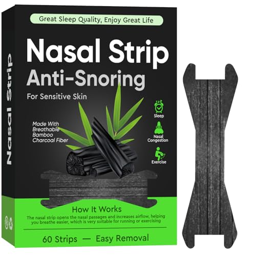 Tiras Nasales Antironquidos, 60 Unidades de Tiras Nasales Deportivas, Extra Fuertes Tiras Nasales Para Dormir, Fibra De CarbóN de Bambú Transpirable Nasal Strips