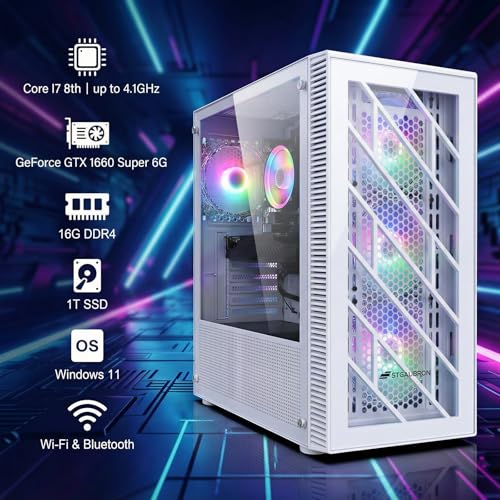 Image of STGAubron Gaming PC Desktop Computer, 8th Gen Intel Core i7 up to 4.1G, GeForce GTX 1660S 6G, 16GB DDR4, 1T SSD, WiFi 6 & BT 5.2, RGB Fan x4, Windows 11 Home