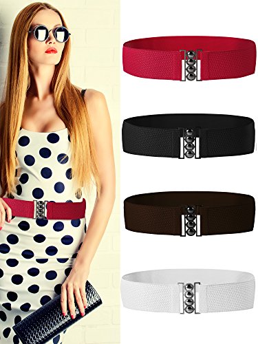 Chuangdi 4 Pack Vintage Wide Hook Plus Stretchy Elastic Waist Belt Waistband Corset Cinch Belt (Style 1, Size 1)2