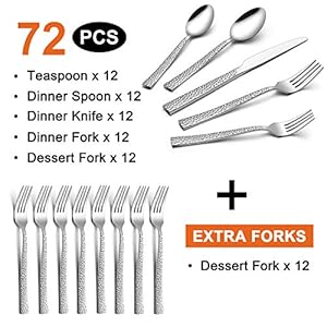 72piecehammeredsilverwaresetwithextraforkslianyustainlesssteelflatwarecutlerysetfor12fancysquareeatingutensilstablewaredishwashersafe Urban Country Home Decor 72 piece hammered silverware set with extra forks lianyu stainless steel flatware cutlery set for 12 fancy square eating utensils tableware dishwasher safe urban country home decor