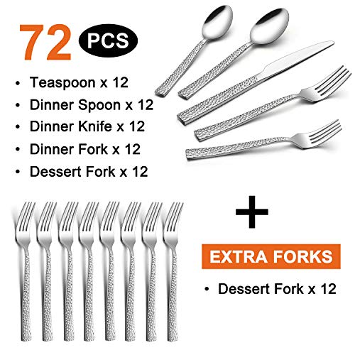 72piecehammeredsilverwaresetwithextraforkslianyustainlesssteelflatwarecutlerysetfor12fancysquareeatingutensilstablewaredishwashersafe Urban Country Home Decor 72 piece hammered silverware set with extra forks lianyu stainless steel flatware cutlery set for 12 fancy square eating utensils tableware dishwasher safe urban country home decor