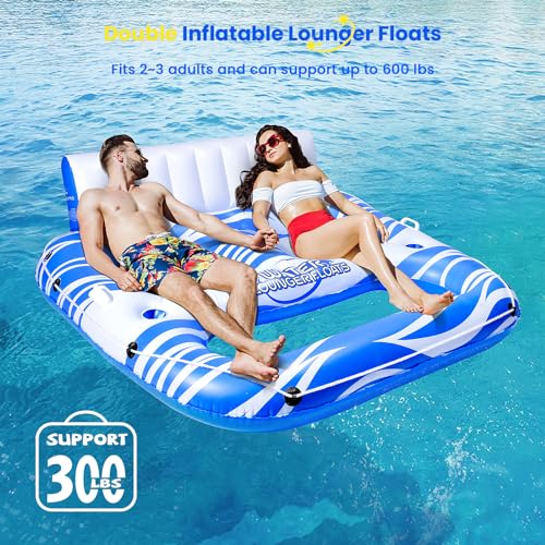 Image of Inflatable Pool Floats Adults, Large Pool Lounger Chair Floaties with Cup Holders Backrest Footrest, Tanning Water Float for Swimming Pool Lake River Sea, Pool Raft Carry 300lb Adults