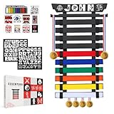 ESSENTURA 10 Belts Karate Belt Display Rack, Pure Bamboo Wood, Themed Stickers, Medal Hangers - Taekwondo Belt...