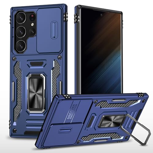 Coque Samsung S26 Plus fine en métal bleu avec clapet de protection