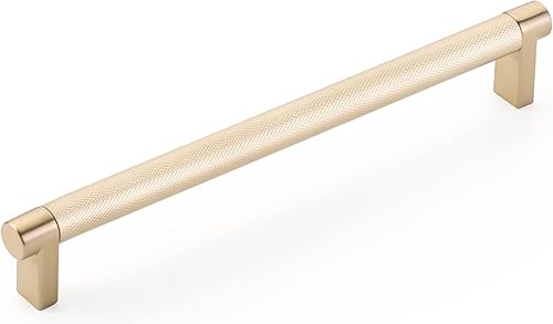 Tiradores y pomos de cajones con textura moleteada de bronce champán, herrajes para gabinetes y muebles (tirador central de 8 pulgadas)