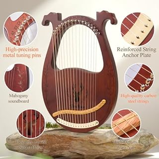 VixxNoxx Lyre Harp, 16-String Mahogany Lyra Harp Kit, Stringed Musical Instruments with Tuning Wrench Bag Instructions Extra Strings for Beginners Adults