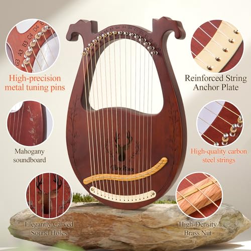 image for VixxNoxx Lyre Harp, 16-String Mahogany Lyra Harp Kit, Stringed Musical