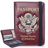 Passport Holder for Travel Women Men, Passport Wallet RFID Blocking US Passport Cover Case, Waterproof Leather Travel Documents Holder with Vaccine Card Slot, Ticket Organizer Carrier