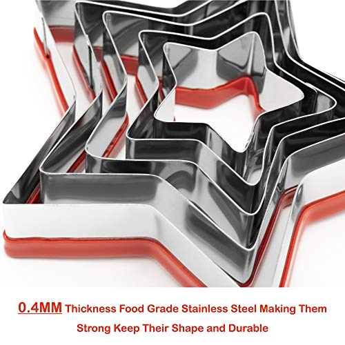 Cookieque 5-Piece Star Cookie Cutters,0.4Mm Thickness Heavy Duty Food-Grade Stainless Steel, Biscuit Cutter,Metal Cookie Cutters,Unique Design With Protective Red Top Pvc. #TOP3
