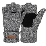 Bodvera Thermal Insulation Fingerless Texting Wool Gloves for Women and Men Winter Warm Knitted Convertible Mittens Flap