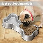 Stainless Steel Dog Food Bowl Bone Shape Dog Dual Dish for Food and Water Metal Pet Bowl Funny Puppy Feeding Bowl Suitable Small Medium-Sized Dogs Cats Double Bowl Sturdy and Durable Non-Slip
