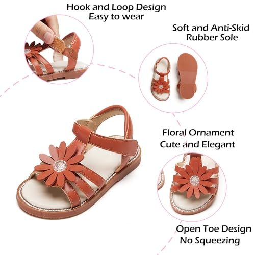 Image of PHIRAMIN Toddler Girl Sandals - Flower Girl Dress Shoes Open Toe Little Kid Flats