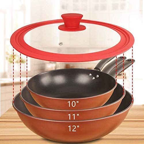 Coperchio di Vetro per pentole, Coperchio in Vetro temperato con Bordo in Silicone e Bordo in Acciaio Inossidabile Rosso, Diverse Dimensioni(20-22-24CM)