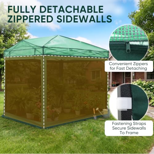 Image of EAGLE PEAK Instant Pop up Greenhouse, Indoor Outdoor Plant Gardening Green House with Interchangeable PE & Mesh Wall Panels, Walk in 8x6 ft, Green /Clear