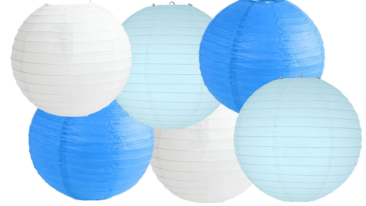 Paper Lanterns Mix Color Packs of 6 Round Paper Lanterns Lampshade Party Decorations (Light Blue Shade, 8" (20 Cm))