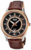 Casio Men's BEM119GL-1AV Brown Leather Quartz Watch with Black Dial