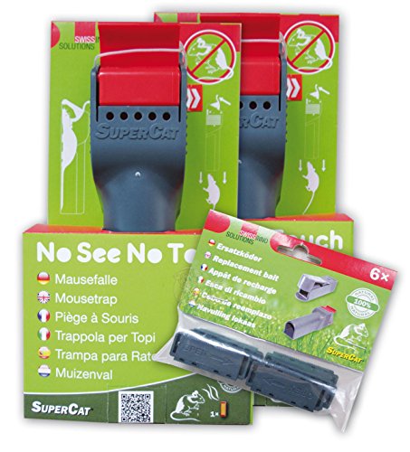 'SWISSINNO 2x Super Cat No See No Touch Mouse Trap with Bait + 6 Replacement Natural Bait