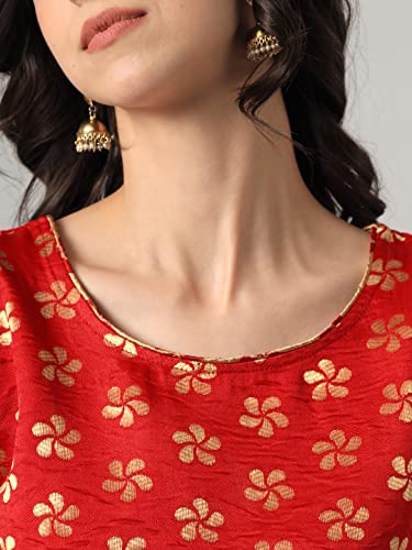 Image of VredeVogel Women's Cotton Silk Blend Straight Kurta With Dupatta with Banarasi Silk Dupatta