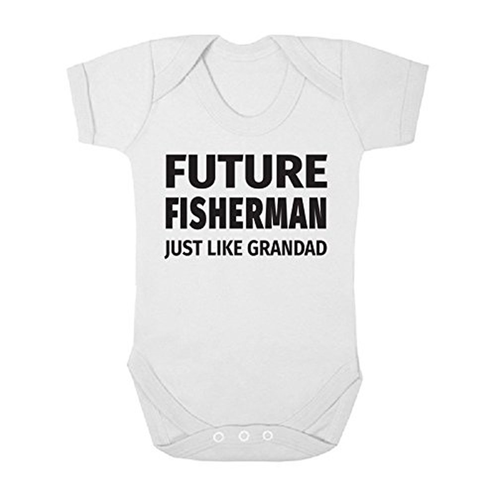 Shopagift Future Fisherman Just Like Grandad Cute Boys and Girls Baby Vest Bodysuit White