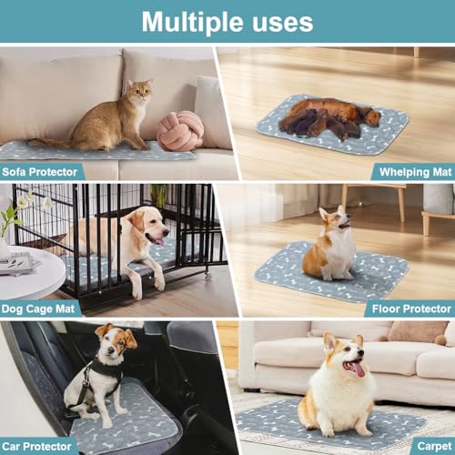 Aomig Waschbare Welpen-Trainingspads 2Pcs Haustier-Urinunterlage Welpenunterlagen Wiederverwendbare Hundetrainingspads Hunde Katzen Meerschweinchen Welpen Altere Inkontinente Hunde (Grau Bone,40*60cm)