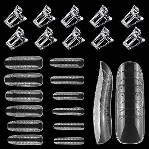 Kit de Extensiones de Uñas Nacerlary con 120 piezas de uñas de doble forma transparente y 10 piezas de clips transparentes para uñas Cover