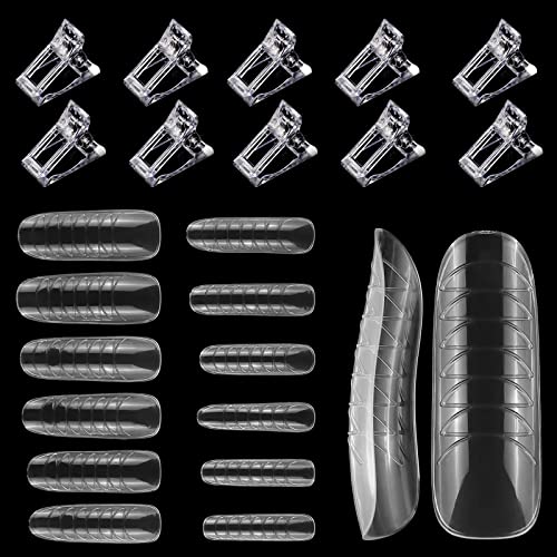 120 piezas de uñas de doble forma transparente con 10 Piezas Clip Transparente para Uña,Kit de Extensiones de Uñas Cover