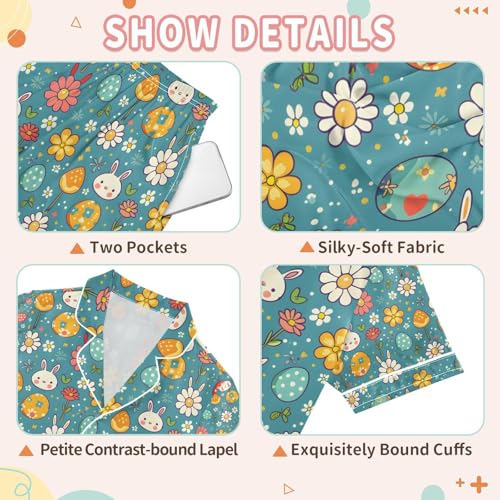 senya Leaves Flower Rabbit Satin Summer Pajama Sets Silk Short Sleeve Button Down Sleepwear3