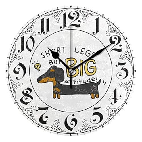 ALAZA - Reloj de pared redondo de acrílico con diseño de perro salchicha divertido, silencioso, sin tictac, pintura al óleo, para casa, oficina, escuela, arte decorativo