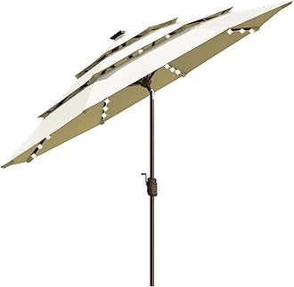 EliteShade USA 10-Year-Non-Fading Solar 9ft 3 Tiers Market Umbrella with 80 LED Lights Patio Umbrellas Outdoor Table with Ventilation,Natural