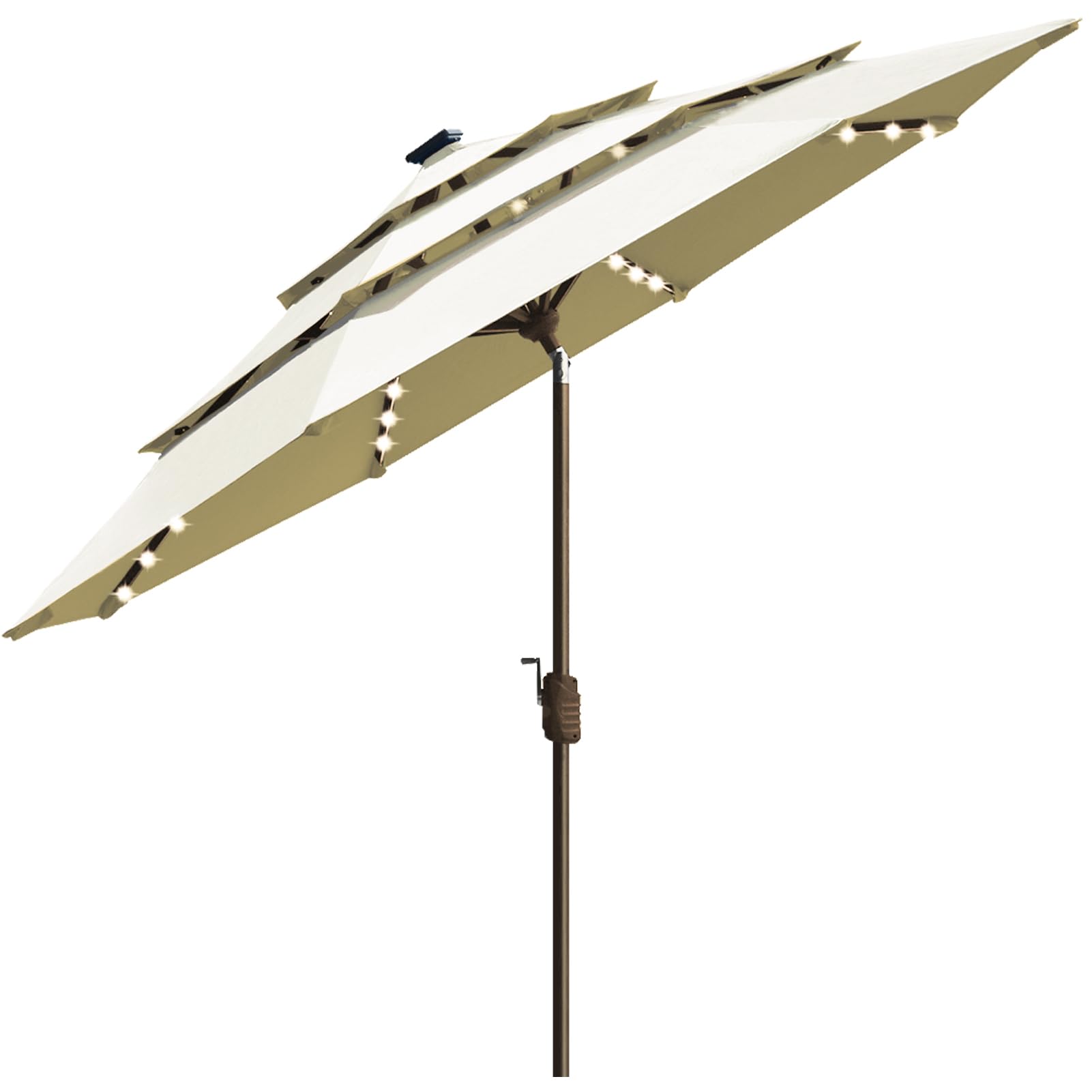 EliteShade USA 10-Year-Non-Fading Solar 9ft 3 Tiers Market Umbrella with 80 LED Lights Patio Umbrellas Outdoor Table with Ventilation,Natural