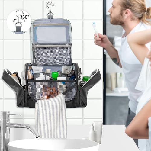 Hanging Toiletry Bag for Men, Tactical Dopp Kit Toiletry Travel Bag, Large Hygiene Organizer Shower Bag for Camping Outdoor, Black3