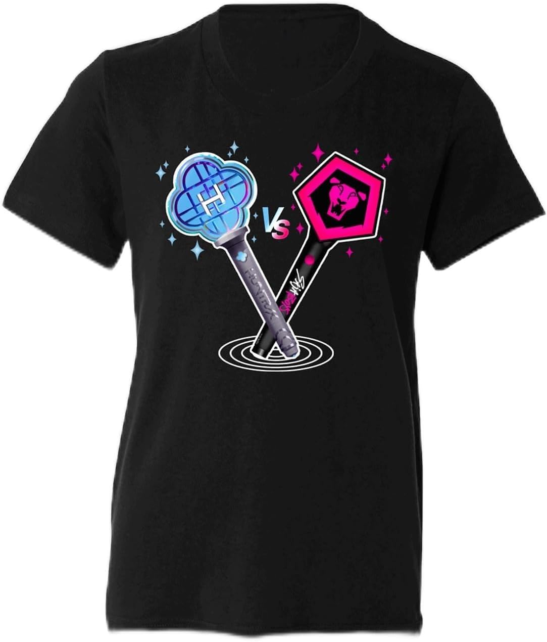 KPop Demon Hunters HUNTR/X & Saja Boys Light Sticks Glow in The Dark Kids T-Shirt –Soft Cotton Tee - Officially Licensed