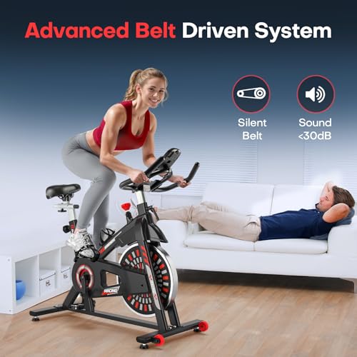 Exercise Bike, RIKSION Indoor Cycling Bike, Stationary Bike for Home, Indoor Bike with Silent Belt Drive, Heavy Flywheel, Comfortable Seat Cushion and Water Bottle Holder - Image 4