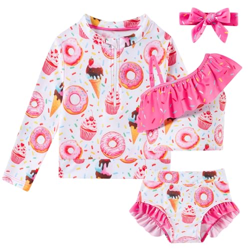 Image of Funnycokid Baby Toddler Girls Swimsuit 4 Piece Bathing Suit Long Sleeve Rash Guard Sets 12 Months-7 Years