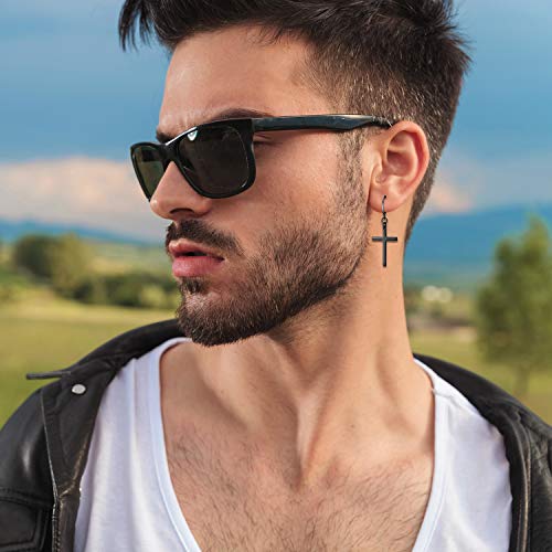 3 Pairs Stud Earrings with Cross Dangle for Men Women,Cupimatch Stainless Steel Cross Pierced Earrings Set, Screw Back (hoop cross earrings) - Image 5