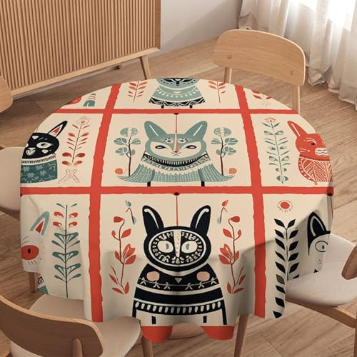 Nappe ronde décorative imprimée avec animaux et protège table lavable - 2