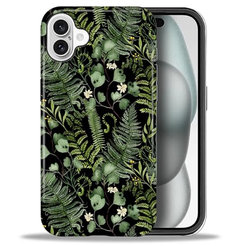 ZHEGAILIAN Case for iPhone 16 Plus,Shockproof Hard Shell + Soft Silicone 2 in 1 Hybrid,Shockproof Bumper Drop Protective - Forest Dark Green Nature