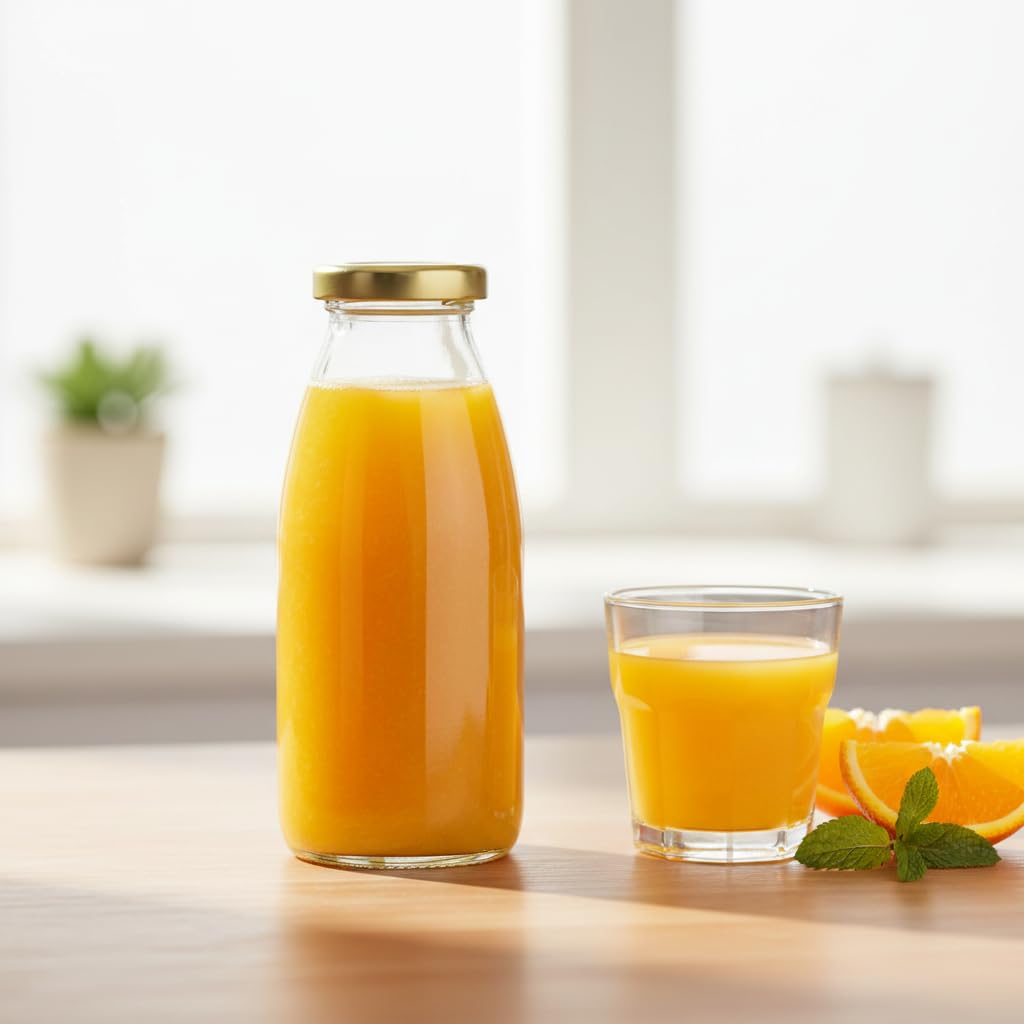 56 Glasflaschen 250 ml, leere Saftflaschen mit goldenem Schraubverschluss, zum Selbstbefüllen für Säfte, Smoothies, Milch, Tees oder Saucen