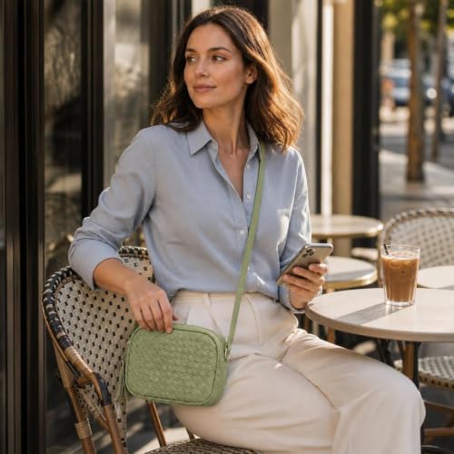 Image of AFKOMST Woven Crossbody Bags for Women Small Boho Purse with Roomy Space | Vegan Leather Camera Bag; Lightweight; Fits iPad mini, Long Wallet; Hands-Free Everyday