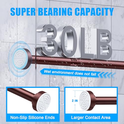 Image of TEECK Shower Curtain Rod, 32-43 inch Adjustable Spring Tension Curtain Rod, Never Rust Anti-Slip Shower Curtain Rod for Bathroom, No Drilling, Never Collapse, Easy to Use, Brown
